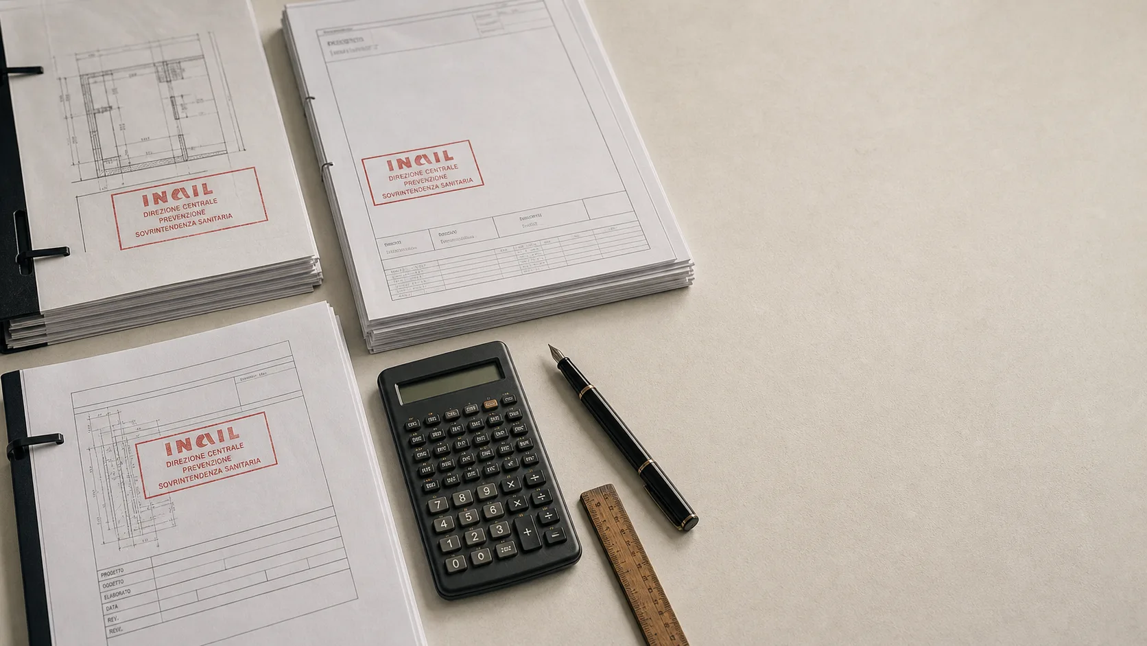 Consulente di finanza agevolata iCura Impresa al lavoro con un imprenditore: due adulti in ufficio napoletano luminoso esaminano documenti e un prospetto di bando sullo schermo, espressione collaborativa e fiduciosa, scrivania ordinata, palette desaturata sobria toni navy e grigio, fotografia documentaria professionale, no posa