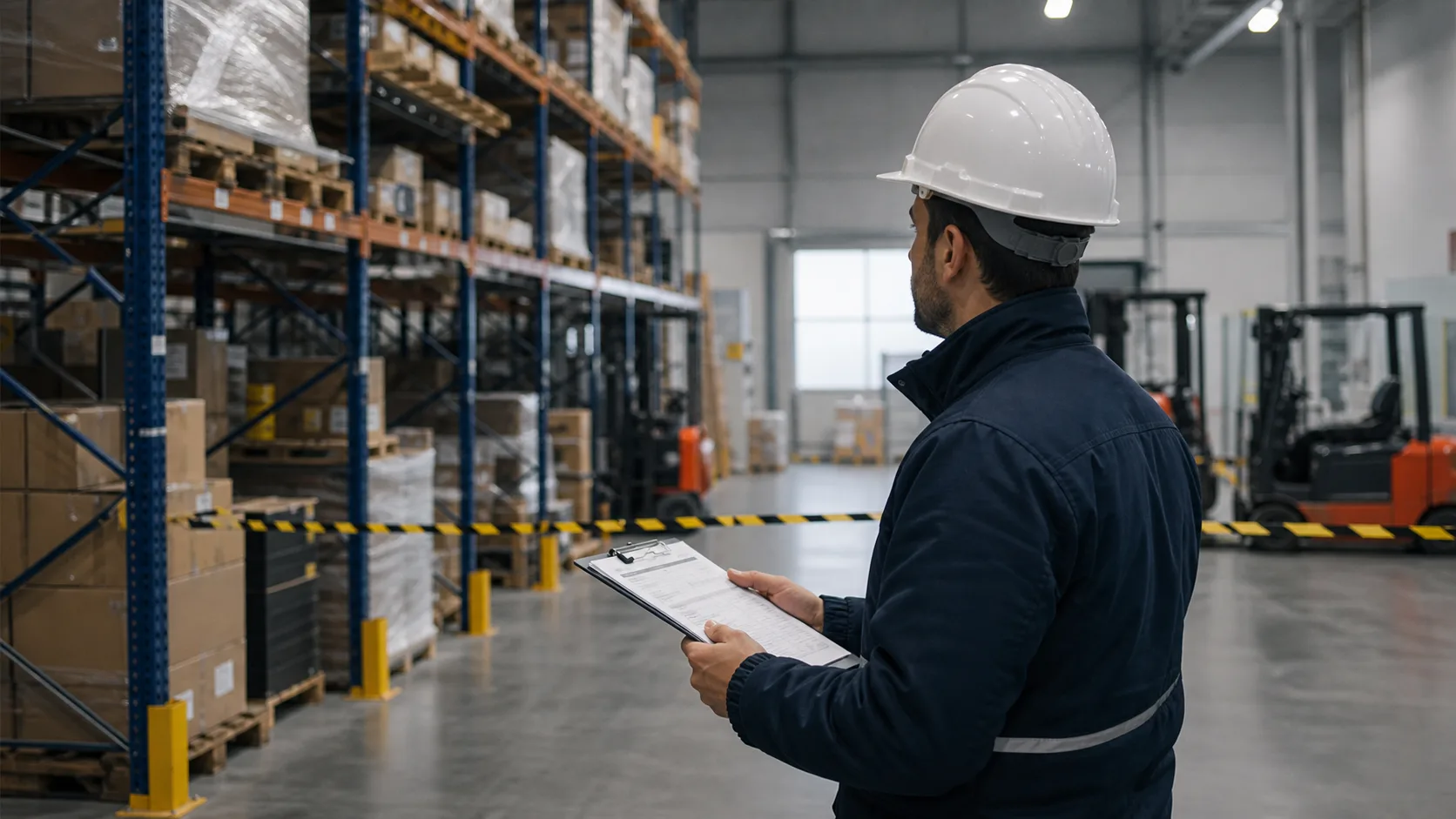 Tecnico iCura Impresa durante un sopralluogo di sicurezza in un capannone industriale